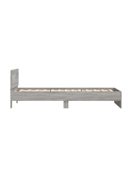 Bed Single Wooden Gray with Slats for Mattress 100x200cm