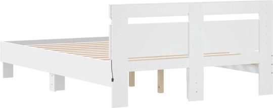 Pat Semi-dublu Alb cu Lamele pentru Saltea 120x190cm