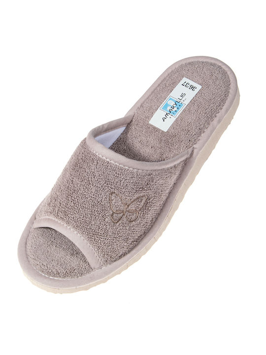 Amaryllis Slippers Πετσετέ Χειμερινές Γυναικείες Παντόφλες σε Καφέ χρώμα