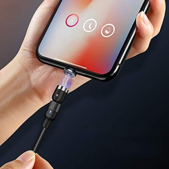 Μαγνητικό / LED USB-A to Lightning Cable Μαύρο 2m