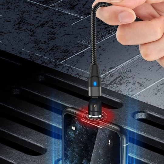 Μαγνητικό / LED USB-A to Lightning Cable Μαύρο 2m