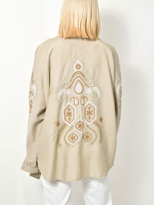 Women's Cardigan with Buttons Beige