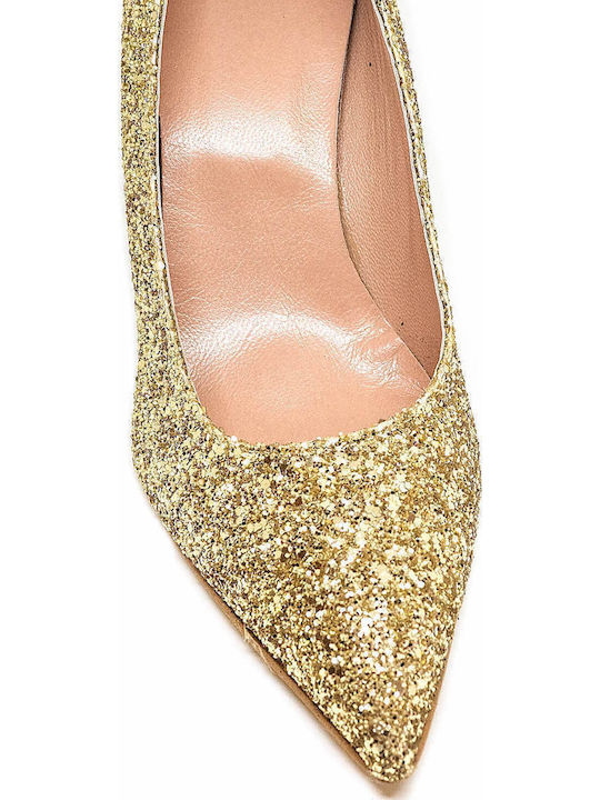 Leather Pointed Toe Gold High Heels