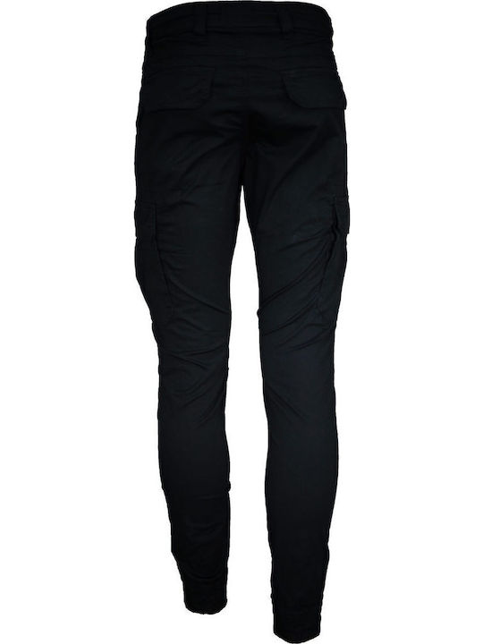 Frankie Denim Αντρικό Παντελόνι Cargo Με Λάστιχο Στον Αστράγαλο Και Κορδόνι Στην Μέση Μαύρο