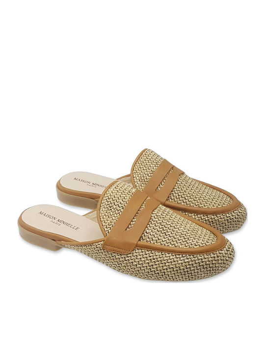 Flat Δερμάτινα Mules σε Μπεζ Χρώμα