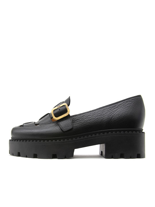 Bacali Collection Leather Women's Moccasins in Black Color