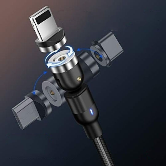 LED / Magnetic Cablu USB la micro USB cu mai multe porturi 3.1A Negru 2m