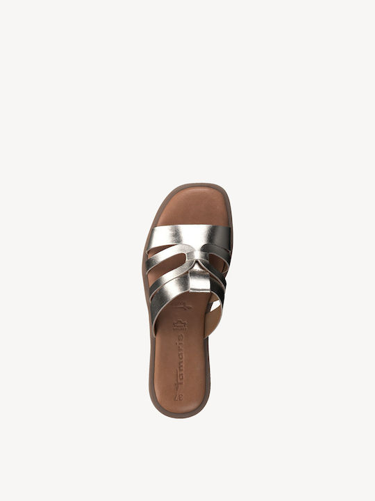 Leder Flache Damen Sandalen Silber