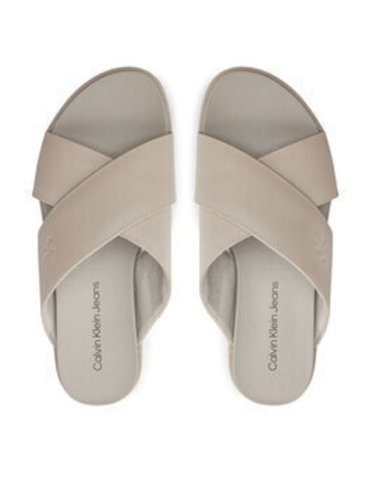 Δερμάτινα Γυναικεία Σανδάλια Flatforms Μπεζ