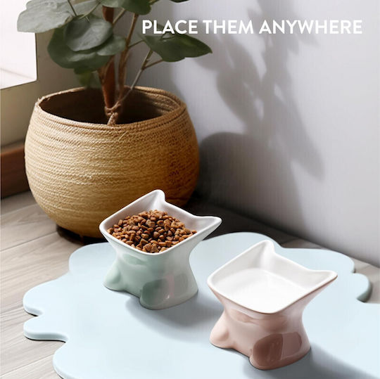 Navaris Set de 2 Ceramică Bol Mâncare & Apă pentru Câine & Pisică 120ml 11.6cm în Culoare Verde