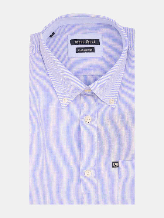 Ascott Men's Shirt Short Sleeve Linen Light Blue