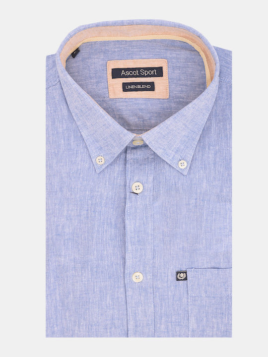 Ascott Men's Shirt Short Sleeve Linen Light Blue