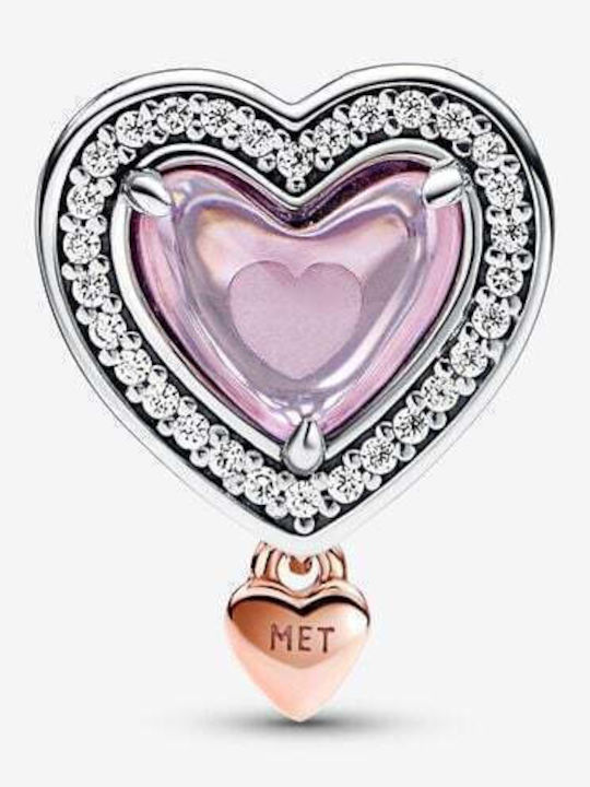 Pandora Charm Inimă Din Argint Plăcat Cu Aur Roz Cu Zircon Roz