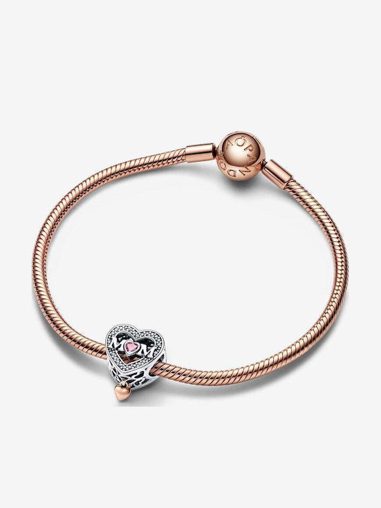 Pandora Charm Inimă Din Argint Plăcat Cu Aur Roz Cu Zircon Roz