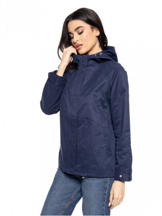 Biston Women's Short Lifestyle Jacket for Winter with Hood Navy Blue