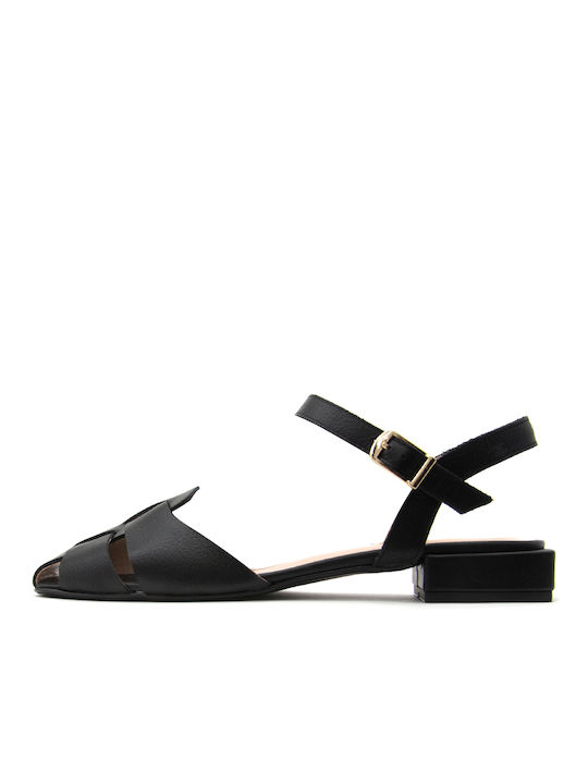 I Athens Leather Women's Flat Sandals with Strap in Black Color