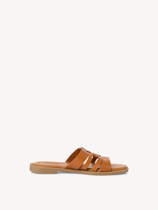 Leather Women's Flat Sandals in Tabac Brown Color