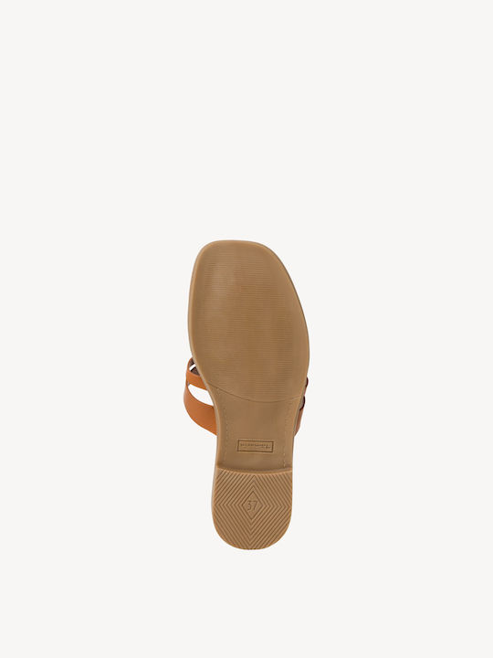 Leather Women's Flat Sandals in Tabac Brown Color