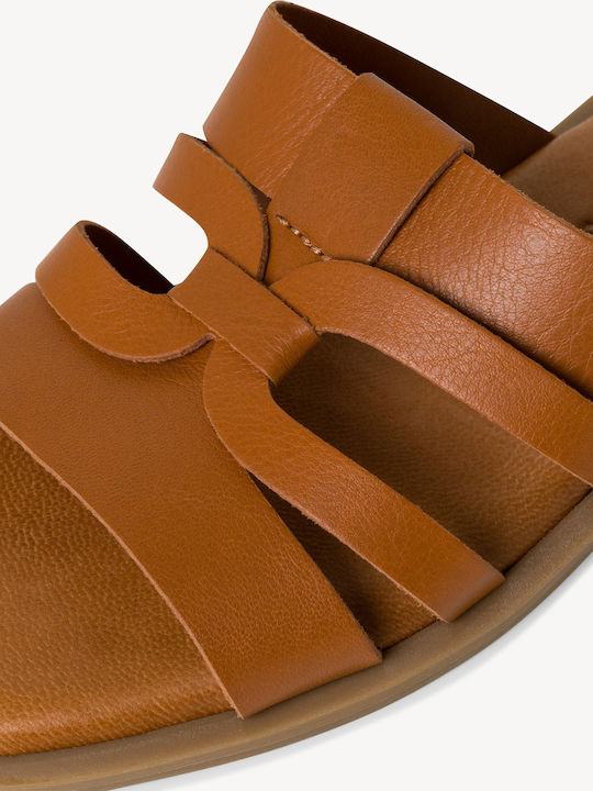 Leather Women's Flat Sandals in Tabac Brown Color