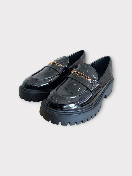 Plato Patent Leather Women's Loafers in Black Color