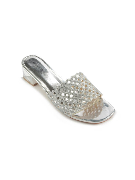 Fshoes Mules mit Niedrig Absatz in Silber Farbe