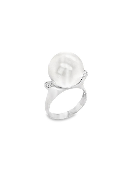 Xryseio Women's White Gold Ring with Pearl & Diamond 18K