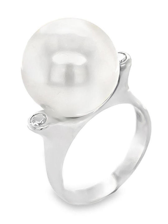 Xryseio Ring with Pearls & Diamond made of White gold 18K