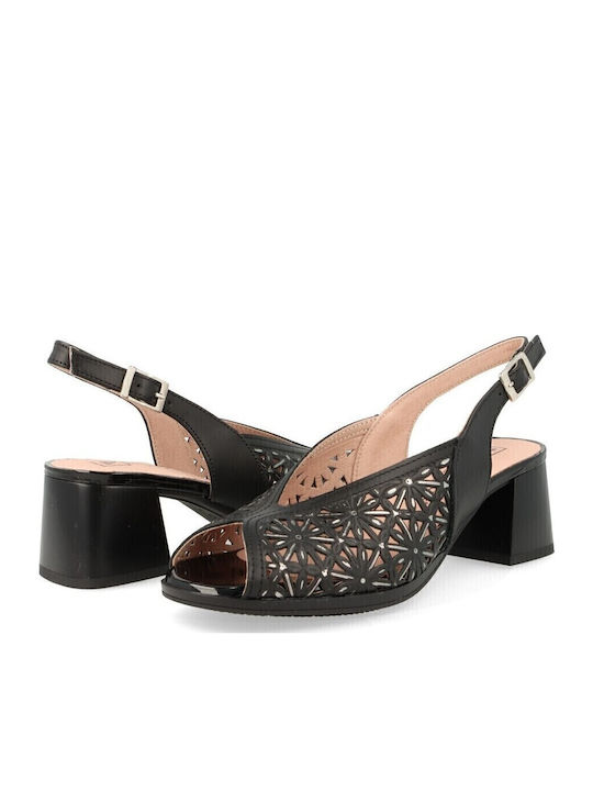 Leder Pumps mit mittelhohem Absatz Schwarz