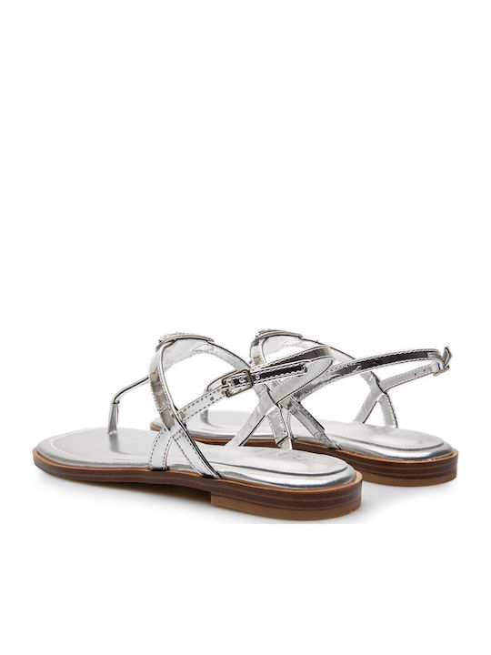 Leder Flache Sandalen für Damen mit Riemen in Silber Farbe