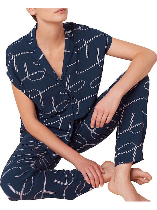 Triumph Winter Women's Pyjama Set Navy Blue Boyfriend