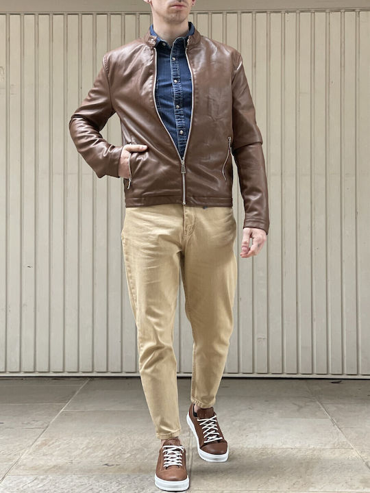 Bread And Buttons Ανδρικό Ταμπά Jacket Από Δερματίνη Με Μάο Γιακά G12317t