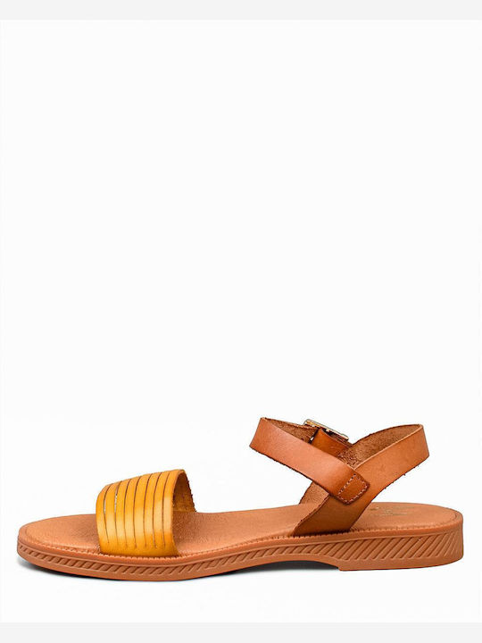 Marila Footwear Leather Women's Flat Sandals in Yellow Color