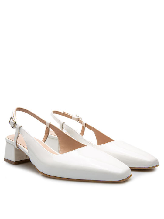 Labrini Patent Leather White Heels