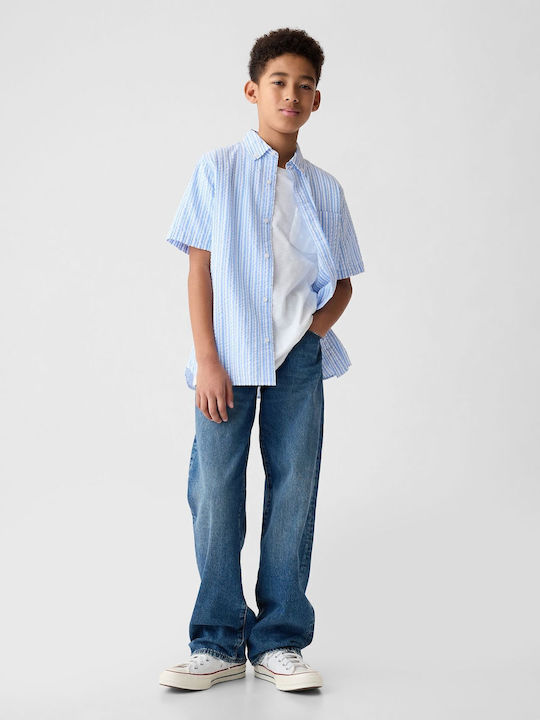 Kids Solid Color Short Sleeve Shirt White Blue 858571000
