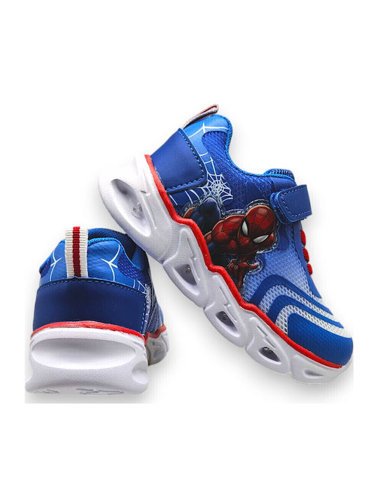 Spiderman Παιδικά Sneakers με Σκρατς & Φωτάκια Μπλε