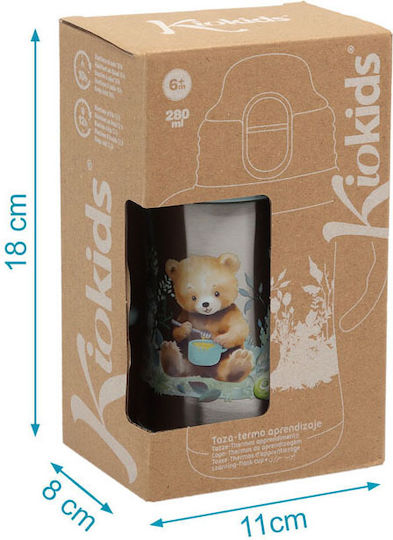 Kiokids Little Bear Kids Water Bottle Thermos Stainless Steel With Straw Green 280ml