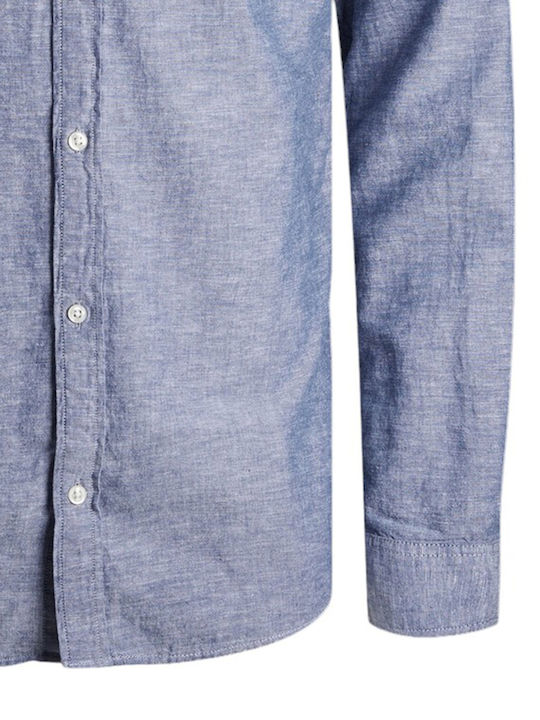 Jack & Jones M Linen Blend Shirt Ls Sn - 12248579-faded Denim Blue