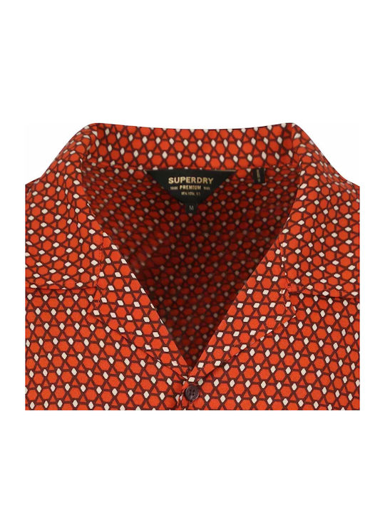 Superdry D3 Stud Short Sleeve Revere 70s Shirt M4010770a-2hl-philomena Red Print