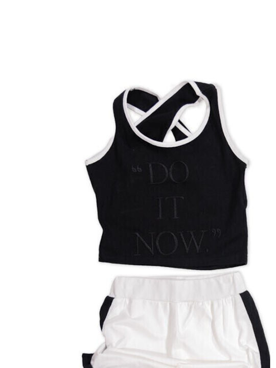 New College Kinder Set mit Shorts Sommer 2Stück white-black