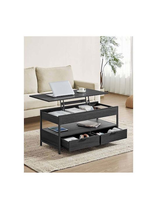 Rechteckiges Zentral Kaffeetisch Holz mit Hebemechanismus und Schubladen Anthrazit M100xB50xH48cm