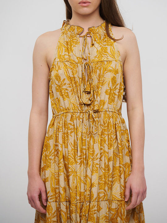 Ble Resort Collection Maxi Kleid mit Rüschen Brown/mustard