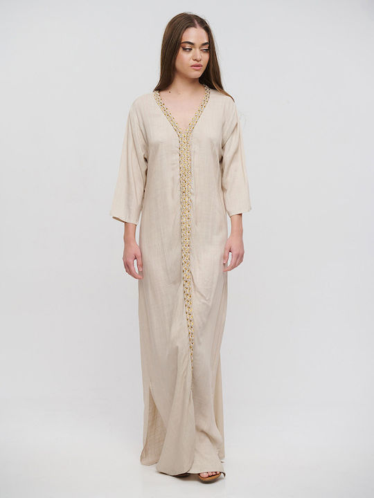 Ble Dress/Caftan Long Beige with Gold Corduroy One Size (100% Rayon)cm 5-41-348-0735