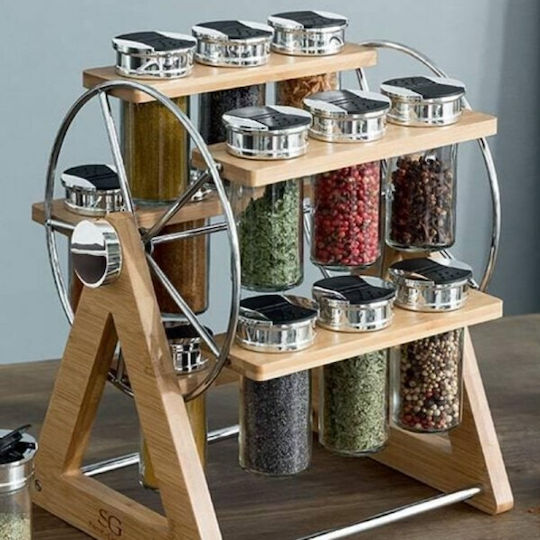 5Five Bamboo Tabletop Rotating Spice Rack Transparent 15pcs 146665