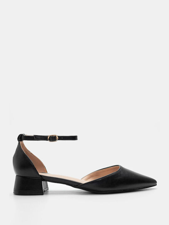 Luigi Synthetic Leather Pointed Toe Black Low Heels with Strap