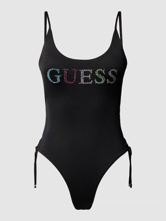 Women's One Piece Swimsuit Guess Logo Strass E4gj10mc040 Jblk Black