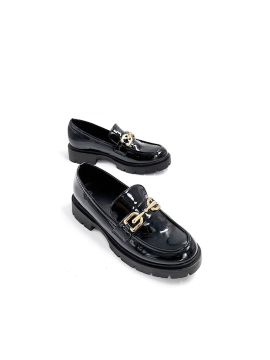 Black Patent Loafer with Decorative Buckle