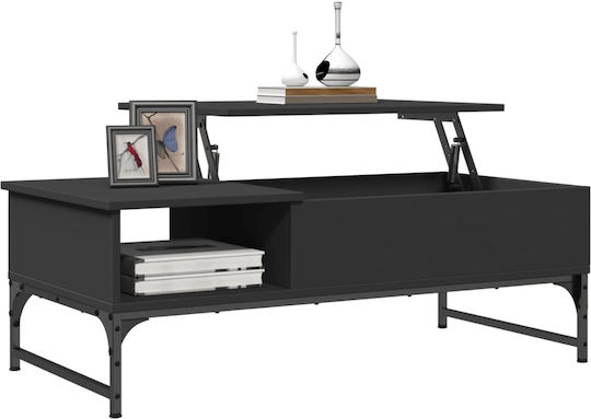 Rechteckiger Zentraler Kaffeetisch Holz mit Hebemechanismus Schwarz M100xB50xH35cm