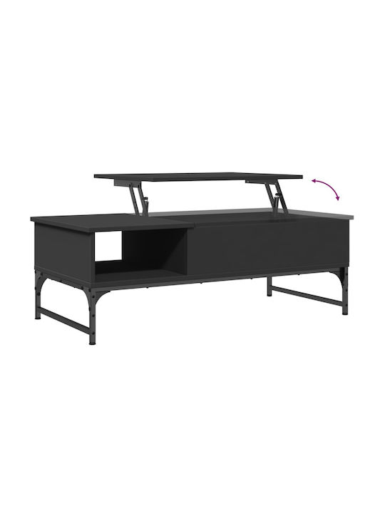 Rectangular Central Coffee Table Wooden with Lifting Mechanism Black M100xW50xH35cm