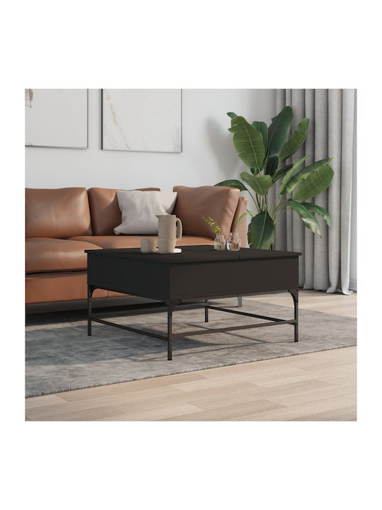 Rectangular Coffee Table Wooden with Butler Black Velvet-Black Metal L80xW80xH45cm.