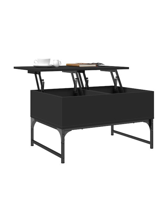 Central Rectangular Wooden Coffee Table with Lifting Mechanism Black M70xP50xH40cm